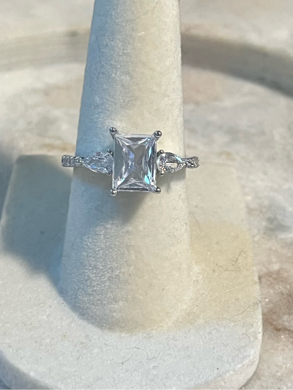 Sterling Silver 925 3 Stone engagement Ring size 6